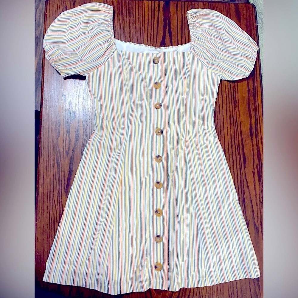 Lost + Wander Tan and White Off-Shoulder Mini Dress